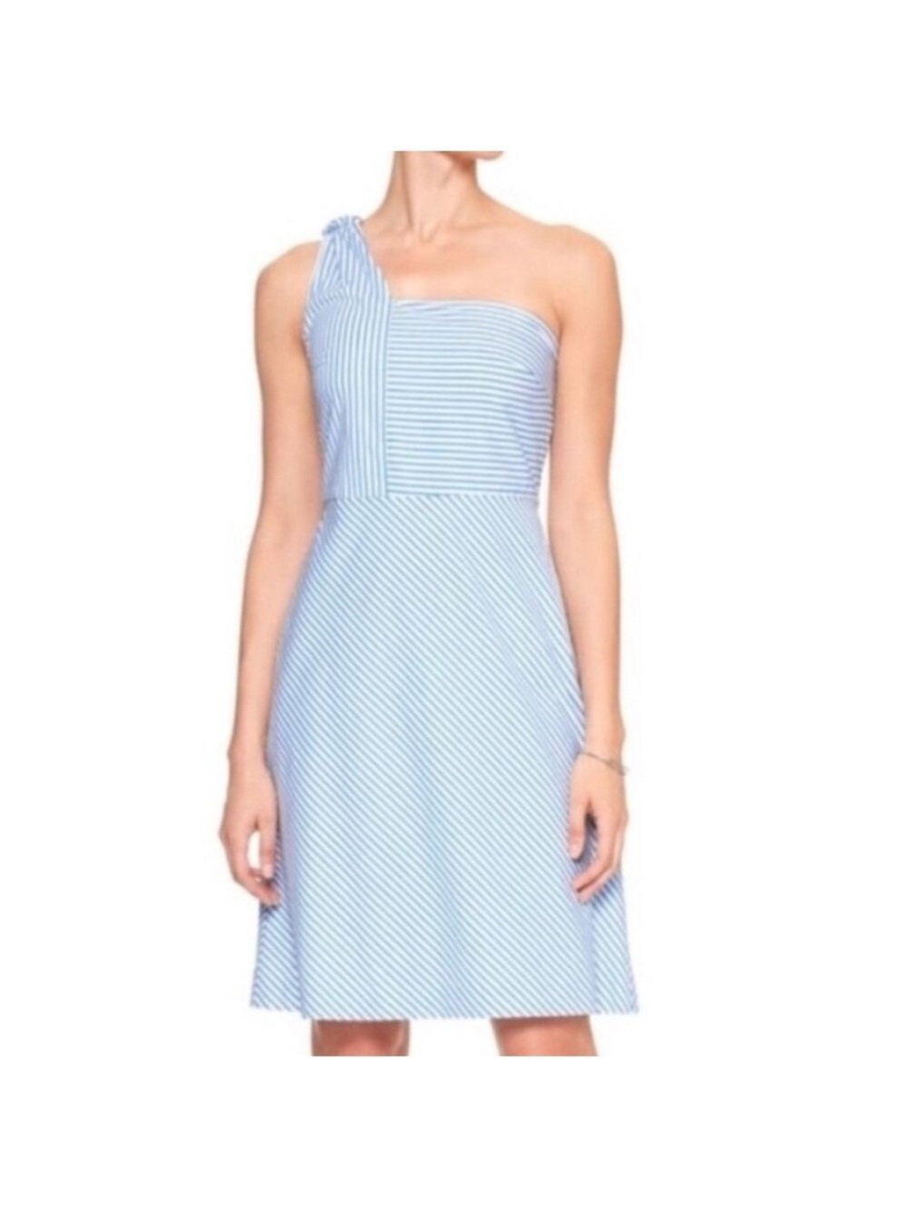 Banana Republic One-Shoulder Blue and White Dress women size 12 very classy